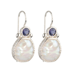 Devi - Pearl earrings silver with iolite gemstone