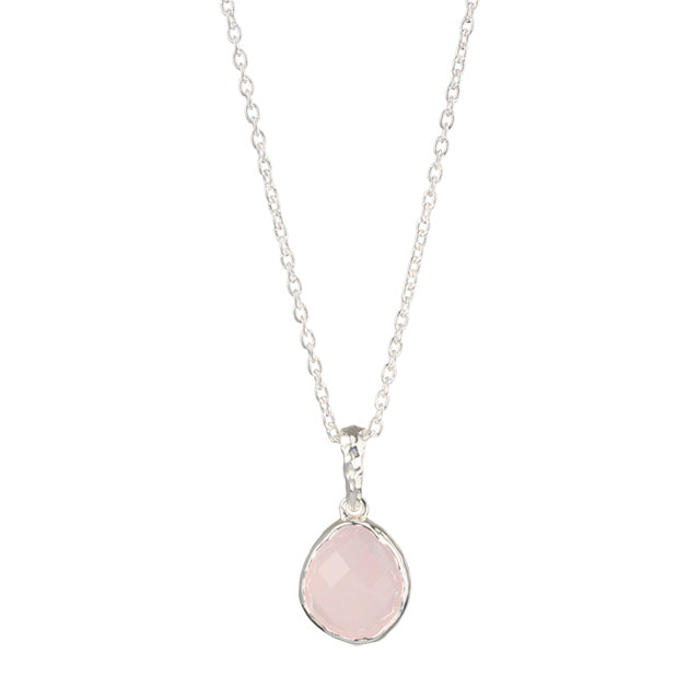 Riva - wavy edge silver chain pendant rose quartz gemstone