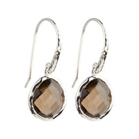 Riva - wavy edge silver earrings with smoky quartz