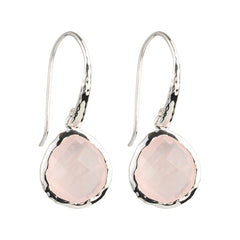 Riva - wavy edge silver earrings with rose quartz