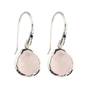Riva - wavy edge silver earrings with rose quartz