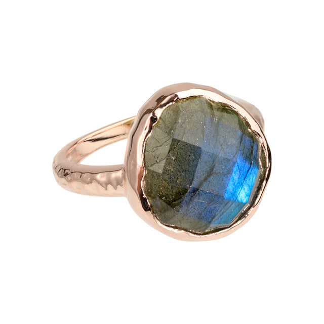 Riva - wavy edge ring gold labradorite