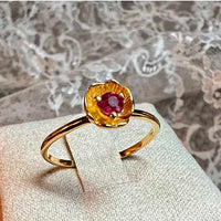 Dahlia - golden mini flower ring ruby
