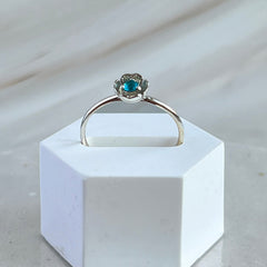 Dahlia - silver mini flower ring blue topaz
