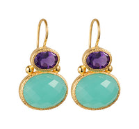 Darae - double gem earrings gold amethyst and aqua chalcedony