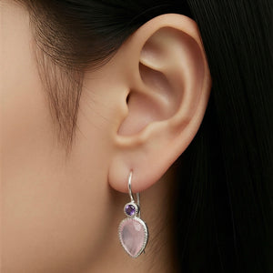Zaya - double drop earrings silver amethyst and pink chalcedony