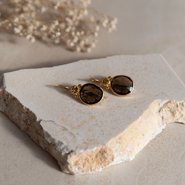 boucles d’oreilles double gemme avec citrine et quartz fumé